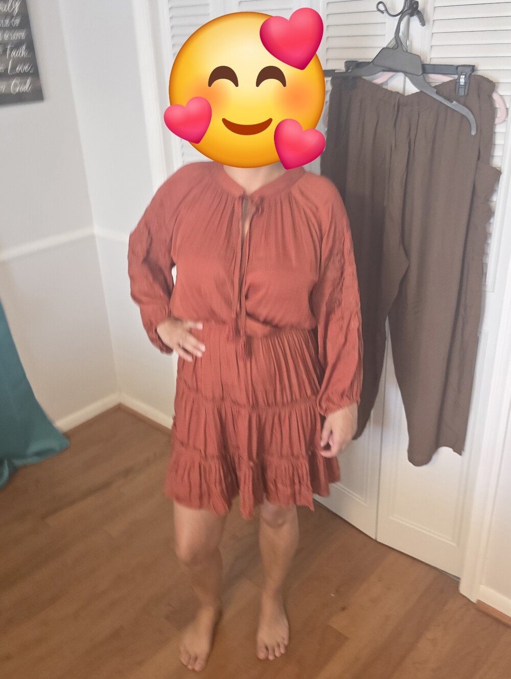 Long Sleeve Tiered Dress in Rust Brown - Women